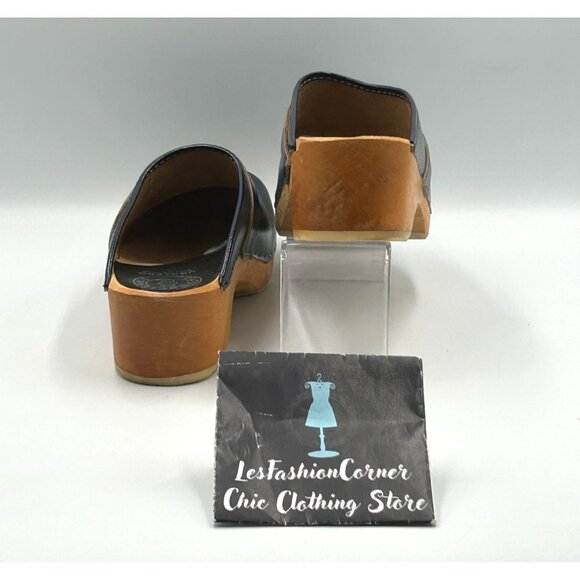 Ugglebo Toffeln Women's Blue Leather Clogs Wooden Sole Slip-On Sz 11.5 (42) 3017 - Picture 6 of 16